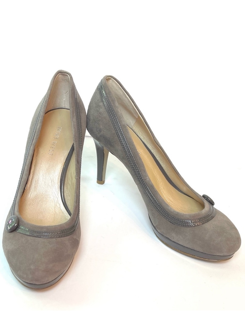 Nine West Gray Suede Round Toe Heels
